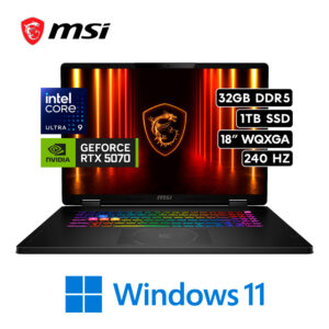 Laptop Gaming MSI CROSSHAIR 18 HX AI A2XWGKG | Intel CORE ULTRA 9 275HX 5.4 Gh RAM 32GB Disco 1TB SSD NVIDIA RTX 5070 8GB 18″ WQXGA+ 240Hz W11