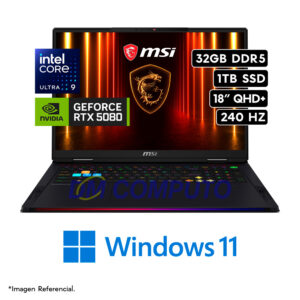 MSI RAIDER 18 HX AI A2XWIG-420US CORE ULTRA 9 285HX SERIE 2 RAM:32GB DDR5 DISCO:1TB SSD  PANTALLA:18" QHD+ 3200x1440 VIDEO:16GB NVIDIA GEFORCE RTX 5080 WIN11